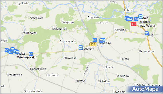 mapa Boguszyn gmina Nowe Miasto nad Wartą, Boguszyn gmina Nowe Miasto nad Wartą na mapie Targeo