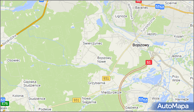 mapa Bojszowy Nowe, Bojszowy Nowe na mapie Targeo