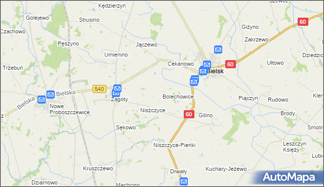 mapa Bolechowice gmina Bielsk, Bolechowice gmina Bielsk na mapie Targeo