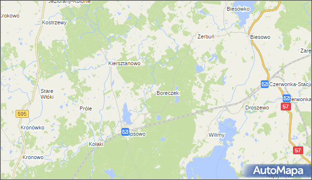 mapa Boreczek gmina Biskupiec, Boreczek gmina Biskupiec na mapie Targeo