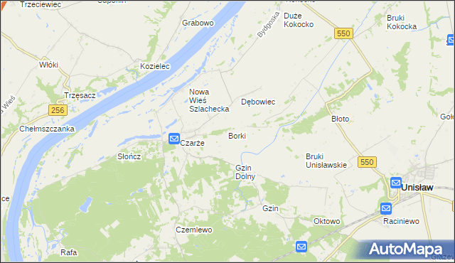 mapa Borki gmina Dąbrowa Chełmińska, Borki gmina Dąbrowa Chełmińska na mapie Targeo