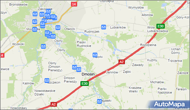 mapa Borki gmina Dmosin, Borki gmina Dmosin na mapie Targeo