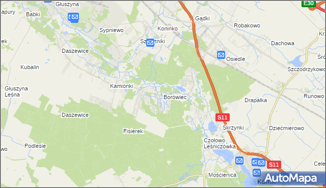 mapa Borówiec gmina Kórnik, Borówiec gmina Kórnik na mapie Targeo