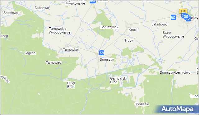 mapa Boruszyn gmina Połajewo, Boruszyn gmina Połajewo na mapie Targeo