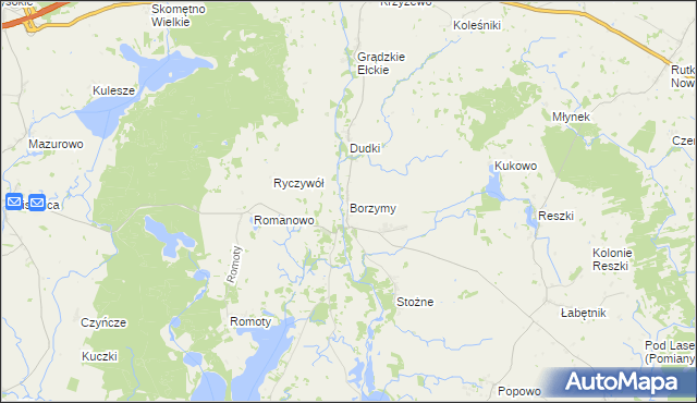 mapa Borzymy gmina Kalinowo, Borzymy gmina Kalinowo na mapie Targeo