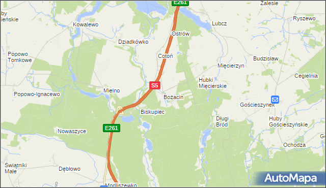 mapa Bożacin gmina Rogowo, Bożacin gmina Rogowo na mapie Targeo