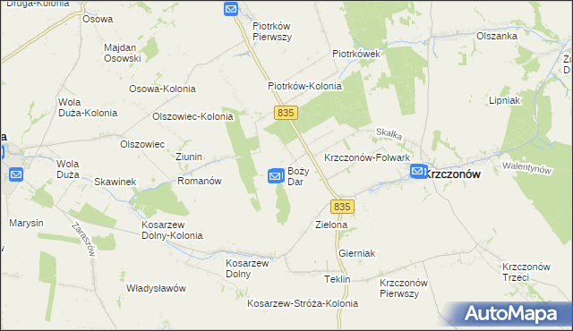 mapa Boży Dar gmina Krzczonów, Boży Dar gmina Krzczonów na mapie Targeo