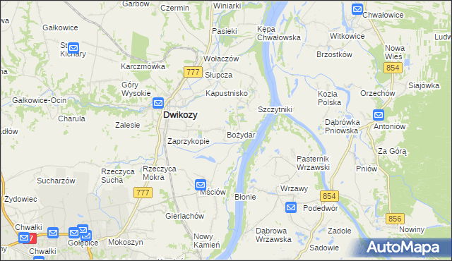 mapa Bożydar gmina Dwikozy, Bożydar gmina Dwikozy na mapie Targeo