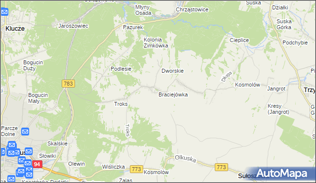 mapa Braciejówka, Braciejówka na mapie Targeo