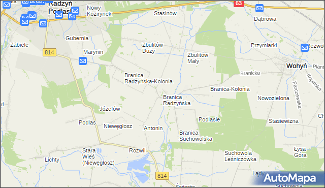 mapa Branica Radzyńska, Branica Radzyńska na mapie Targeo
