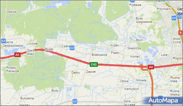 mapa Bratkowice, Bratkowice na mapie Targeo