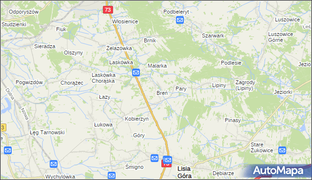 mapa Breń gmina Lisia Góra, Breń gmina Lisia Góra na mapie Targeo