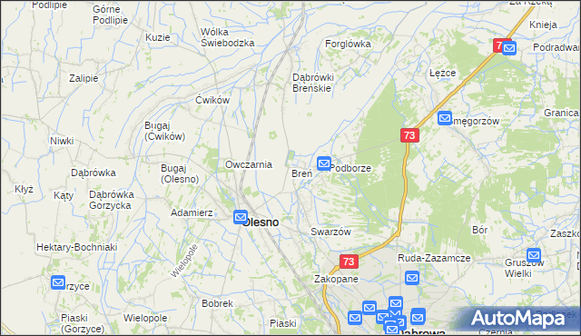 mapa Breń gmina Olesno, Breń gmina Olesno na mapie Targeo