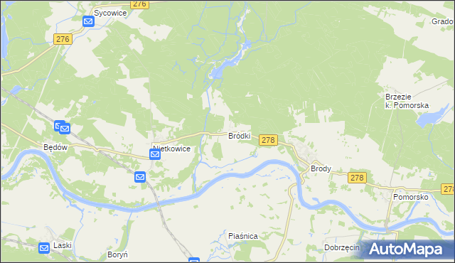 mapa Bródki gmina Czerwieńsk, Bródki gmina Czerwieńsk na mapie Targeo