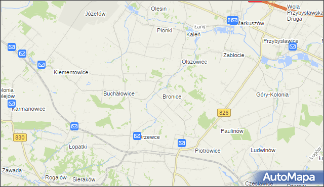 mapa Bronice gmina Nałęczów, Bronice gmina Nałęczów na mapie Targeo