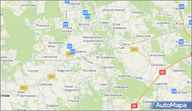 mapa Bronisławów gmina Prażmów, Bronisławów gmina Prażmów na mapie Targeo