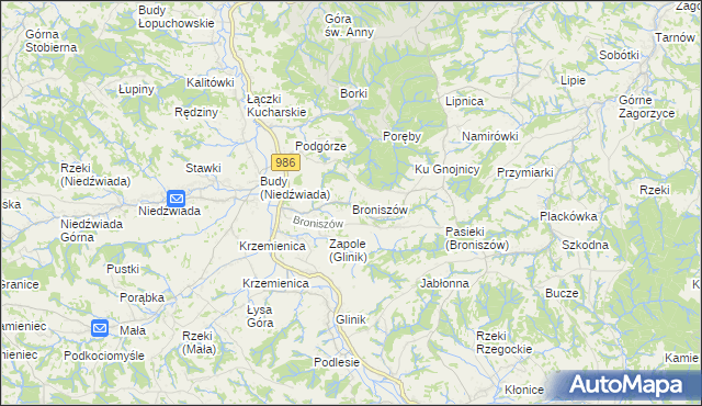 mapa Broniszów gmina Wielopole Skrzyńskie, Broniszów gmina Wielopole Skrzyńskie na mapie Targeo