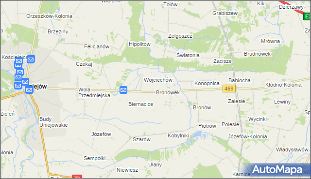 mapa Bronówek gmina Wartkowice, Bronówek gmina Wartkowice na mapie Targeo