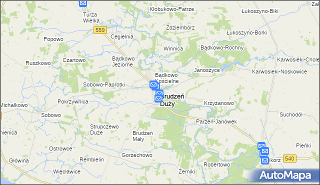 mapa Brudzeń Duży, Brudzeń Duży na mapie Targeo