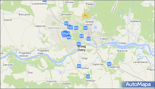 mapa Brzeg Dolny, Brzeg Dolny na mapie Targeo