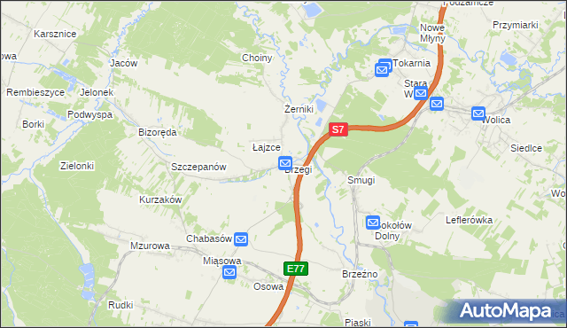 mapa Brzegi gmina Sobków, Brzegi gmina Sobków na mapie Targeo
