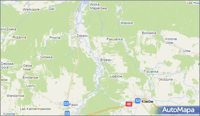 mapa Brzeski gmina Klwów, Brzeski gmina Klwów na mapie Targeo