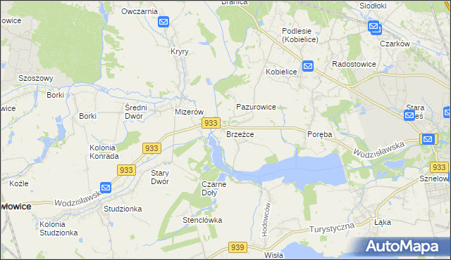 mapa Brzeźce gmina Pszczyna, Brzeźce gmina Pszczyna na mapie Targeo