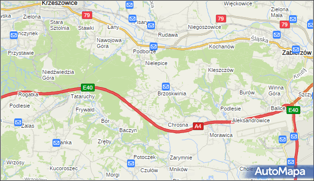 mapa Brzoskwinia, Brzoskwinia na mapie Targeo