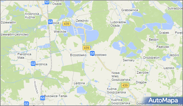 mapa Brzostowo gmina Krośnice, Brzostowo gmina Krośnice na mapie Targeo