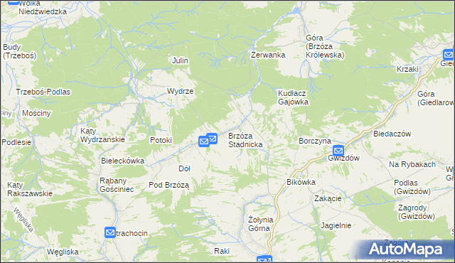 mapa Brzóza Stadnicka, Brzóza Stadnicka na mapie Targeo