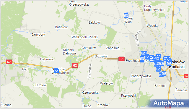 mapa Brzozów gmina Sokołów Podlaski, Brzozów gmina Sokołów Podlaski na mapie Targeo
