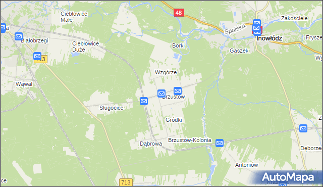 mapa Brzustów gmina Inowłódz, Brzustów gmina Inowłódz na mapie Targeo