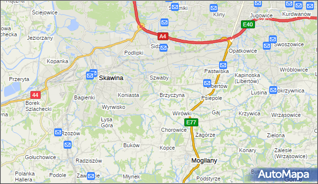 mapa Brzyczyna, Brzyczyna na mapie Targeo