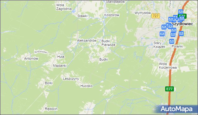 mapa Budki gmina Chlewiska, Budki gmina Chlewiska na mapie Targeo