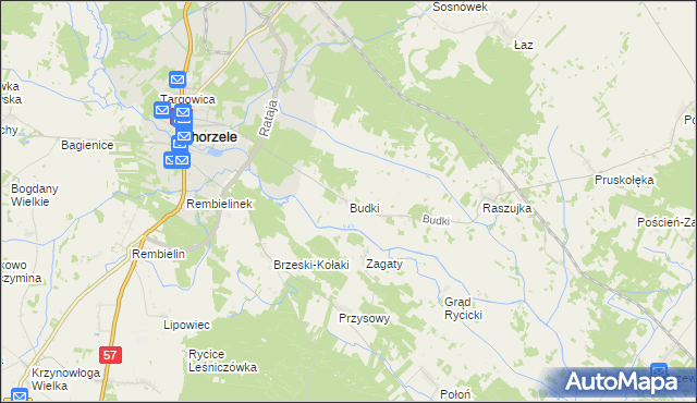mapa Budki gmina Chorzele, Budki gmina Chorzele na mapie Targeo