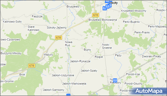 mapa Bujny gmina Sokoły, Bujny gmina Sokoły na mapie Targeo