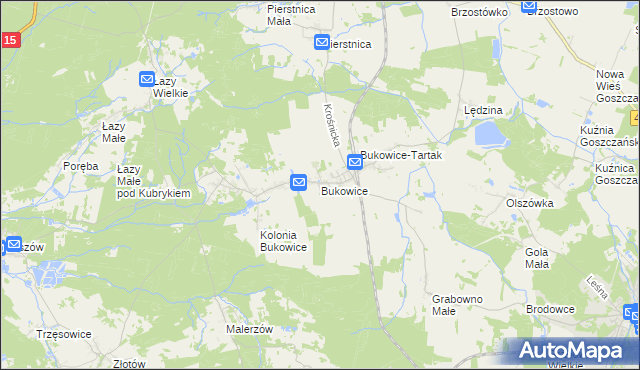 mapa Bukowice gmina Krośnice, Bukowice gmina Krośnice na mapie Targeo