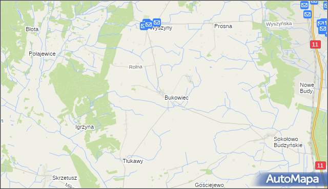 mapa Bukowiec gmina Budzyń, Bukowiec gmina Budzyń na mapie Targeo