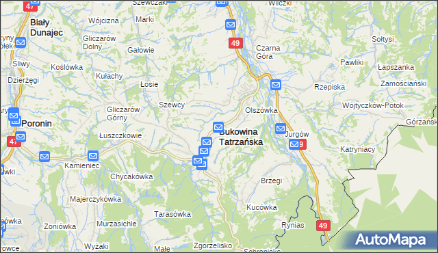 mapa Bukowina Tatrzańska, Bukowina Tatrzańska na mapie Targeo