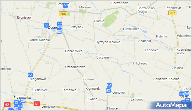 mapa Byczyna gmina Dobre, Byczyna gmina Dobre na mapie Targeo