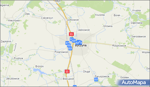 mapa Byczyna powiat kluczborski, Byczyna powiat kluczborski na mapie Targeo