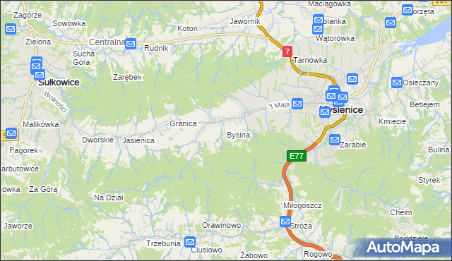 mapa Bysina, Bysina na mapie Targeo