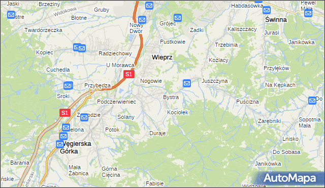 mapa Bystra gmina Radziechowy-Wieprz, Bystra gmina Radziechowy-Wieprz na mapie Targeo