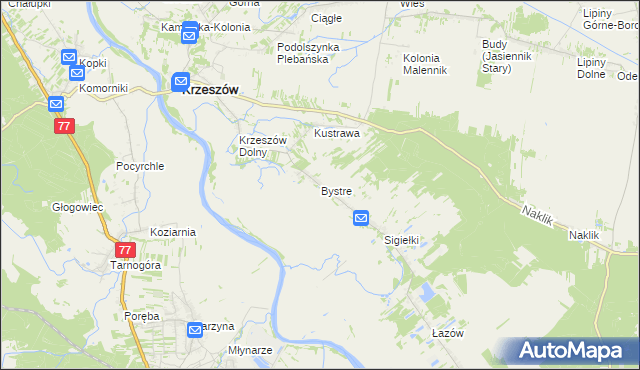 mapa Bystre gmina Krzeszów, Bystre gmina Krzeszów na mapie Targeo