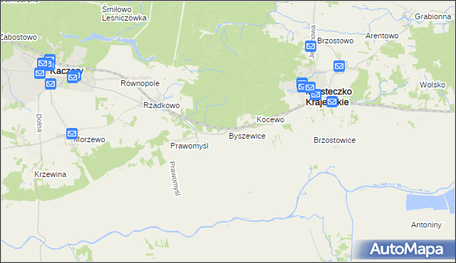 mapa Byszewice gmina Kaczory, Byszewice gmina Kaczory na mapie Targeo