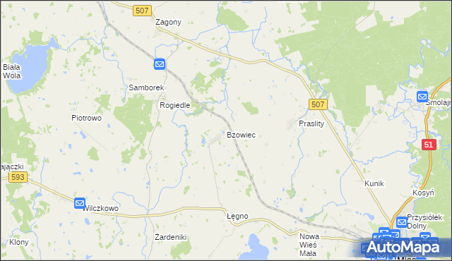 mapa Bzowiec gmina Dobre Miasto, Bzowiec gmina Dobre Miasto na mapie Targeo