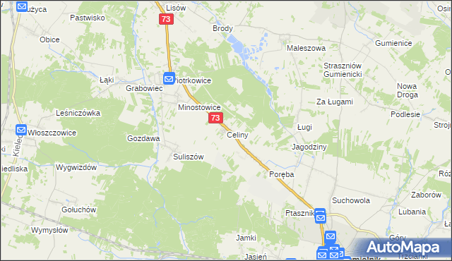 mapa Celiny gmina Chmielnik, Celiny gmina Chmielnik na mapie Targeo