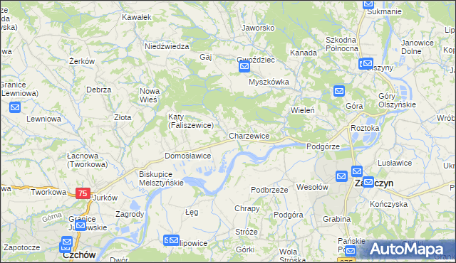 mapa Charzewice, Charzewice na mapie Targeo