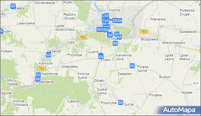 mapa Chełm gmina Wolbrom, Chełm gmina Wolbrom na mapie Targeo