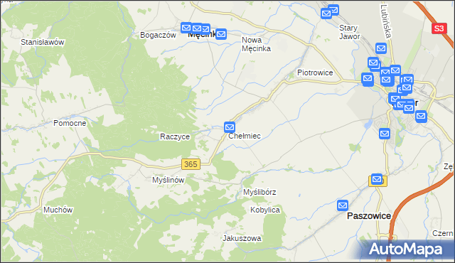 mapa Chełmiec gmina Męcinka, Chełmiec gmina Męcinka na mapie Targeo